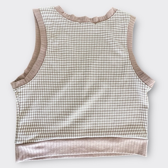 MIXED THREADS Sweater Vest Brown White Houndstooth Light Academia Preppy Women L - Picture 4 of 7